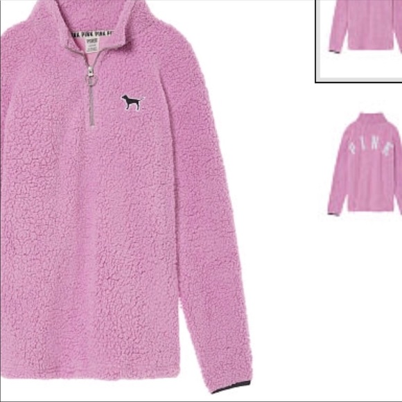 VS PINK SHERPA HALF ZIP PULLOVER ORCHID BOYFRIEND LAST ONE - Picture 2 of 6